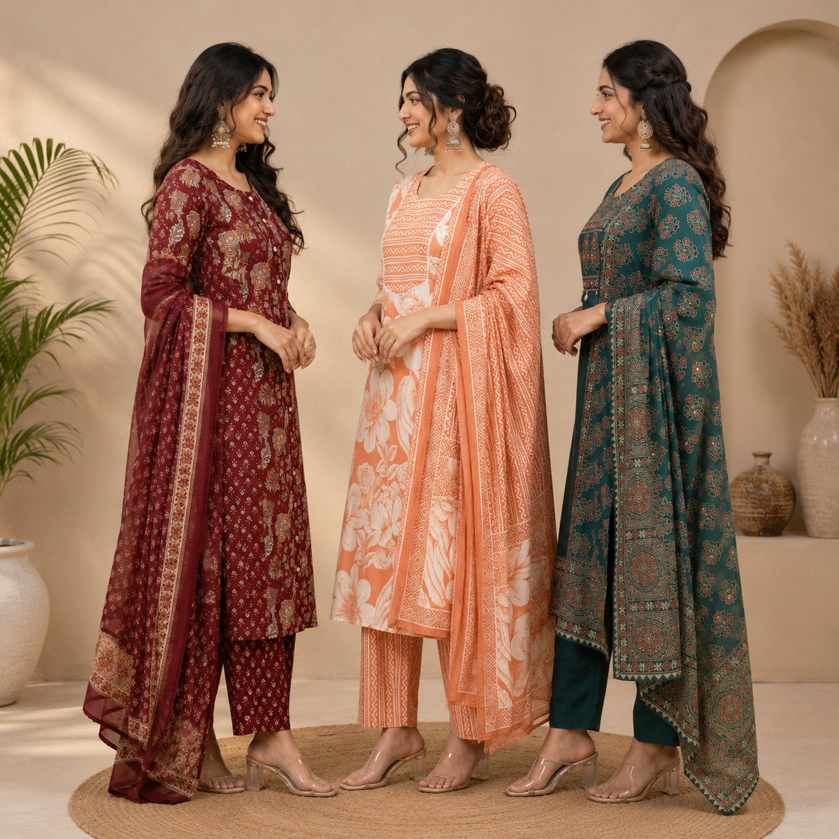 3 Kurta Sets With Dupatta | Ethnic look | (N-9)