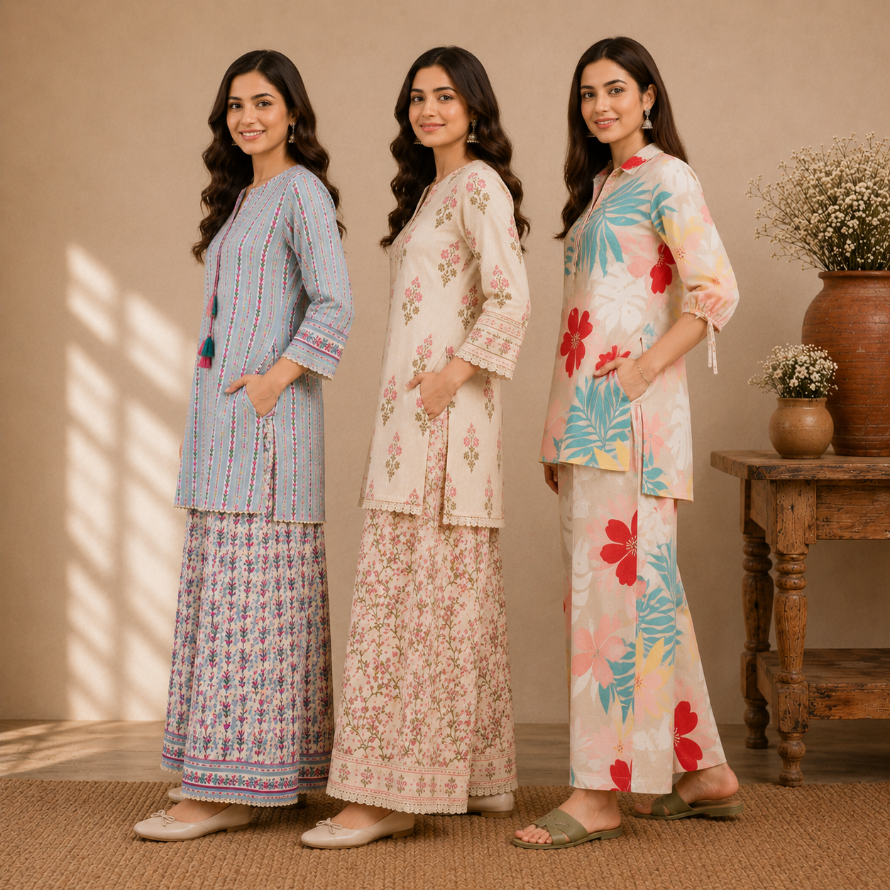 3 Cotton Co-ord Sets | Top + Bottom |  3CS_78
