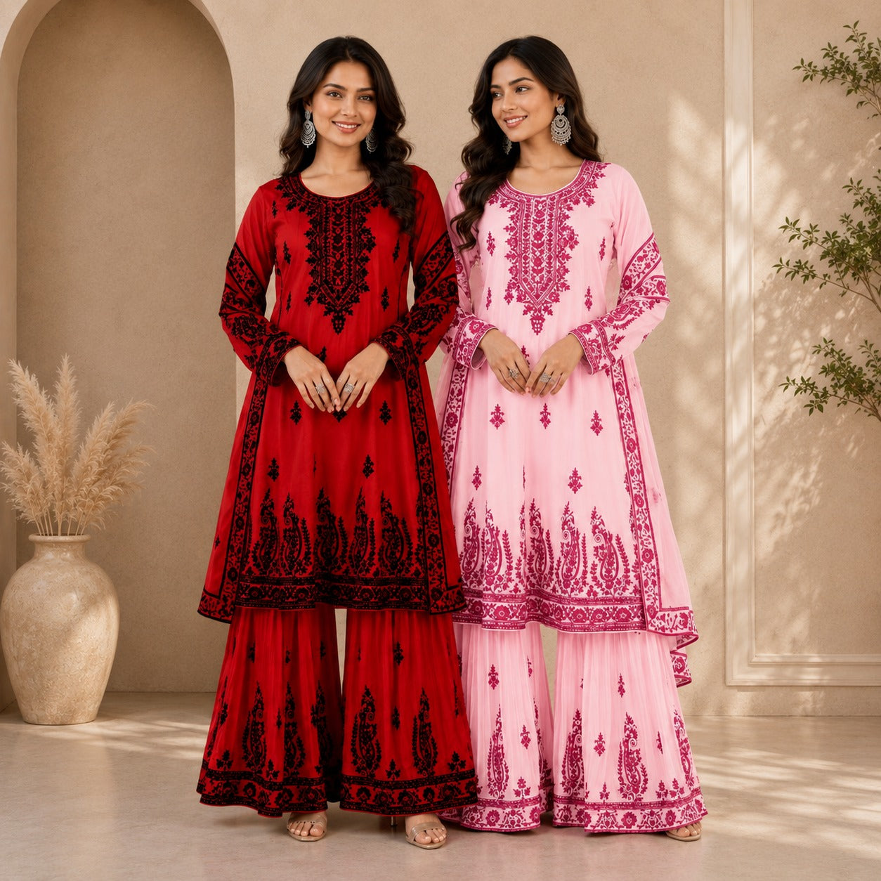 2 Combo Women’s Printed Kurta Sharara Sets | KS-3