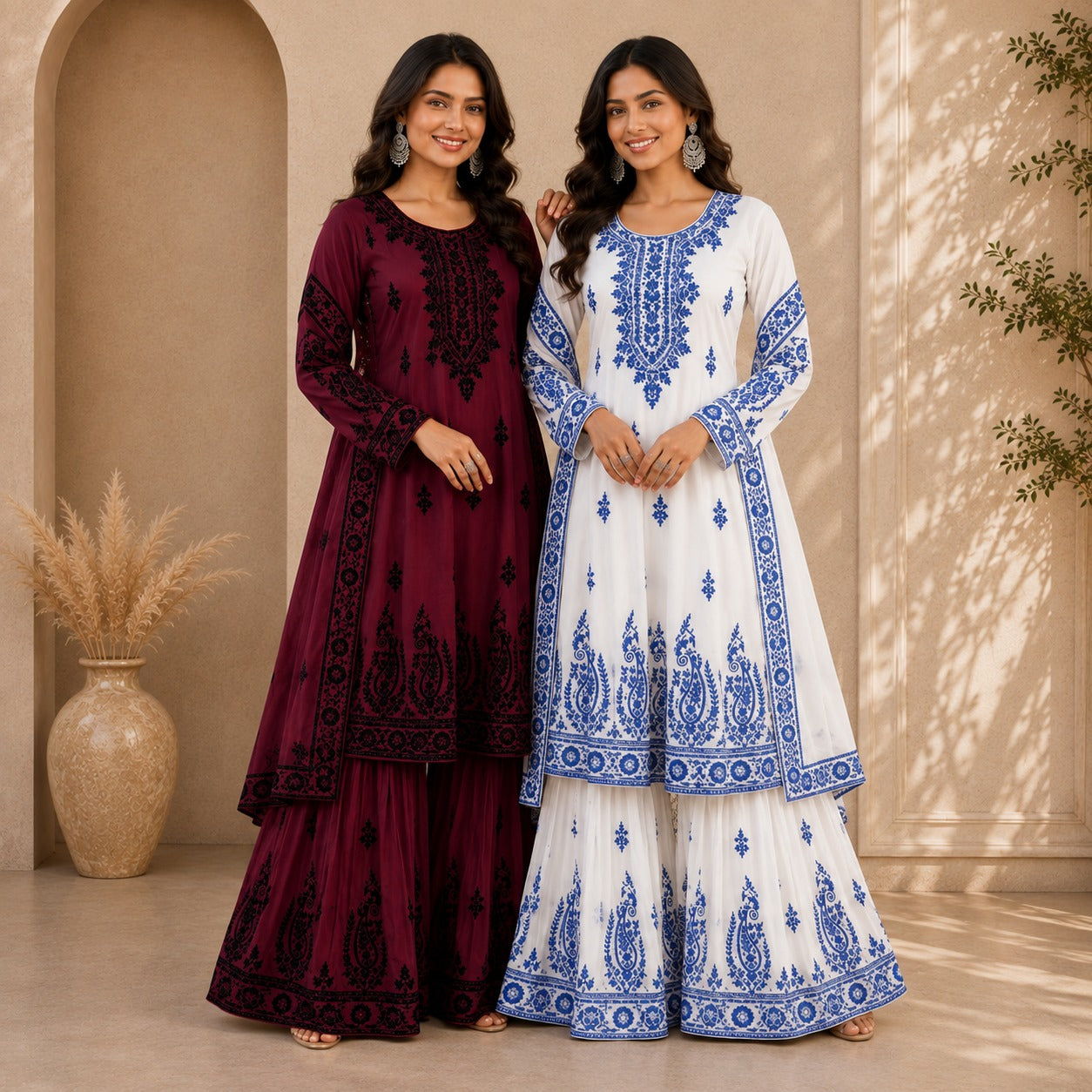 2 Combo Women’s Printed Kurta Sharara Sets | KS-4