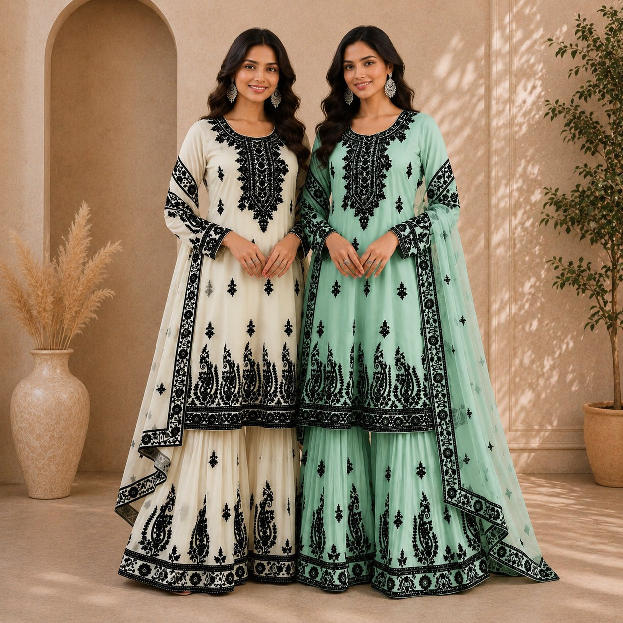 2 Combo Women’s Printed Kurta Sharara Sets | KS-2