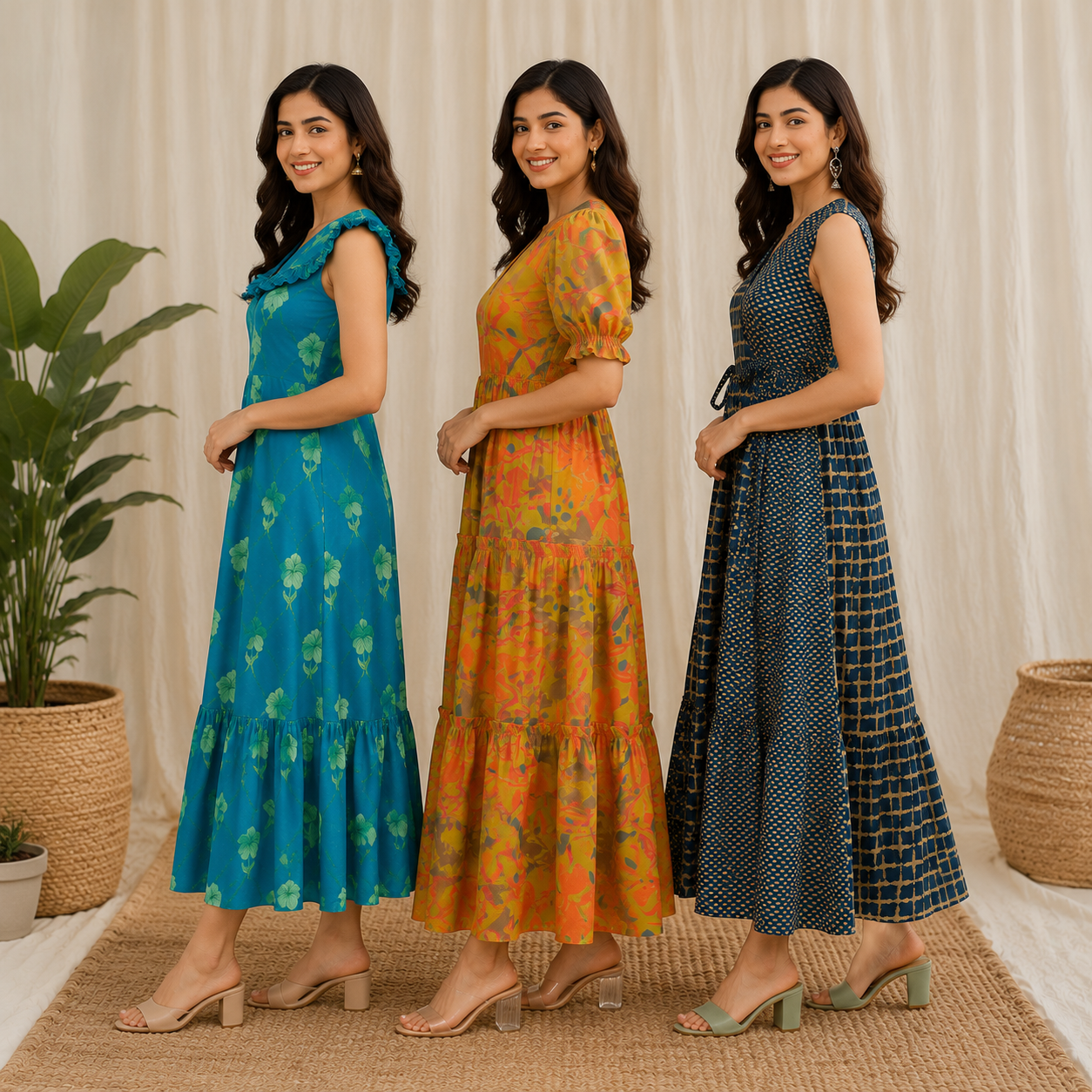 3 Pack Maxi Dress Combo | Trendy Long Dresses with FREE Black Palazzo | MD-05