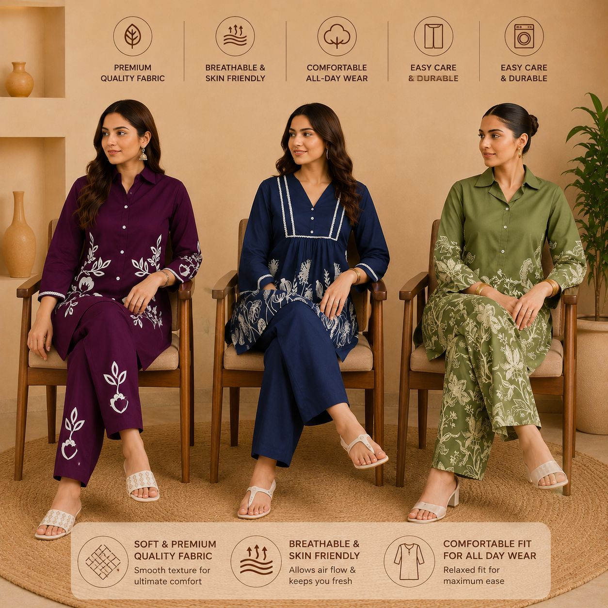 Women’s Printed Co-Ord | Pack of 3 | Casual Ethnic Fusion Wear