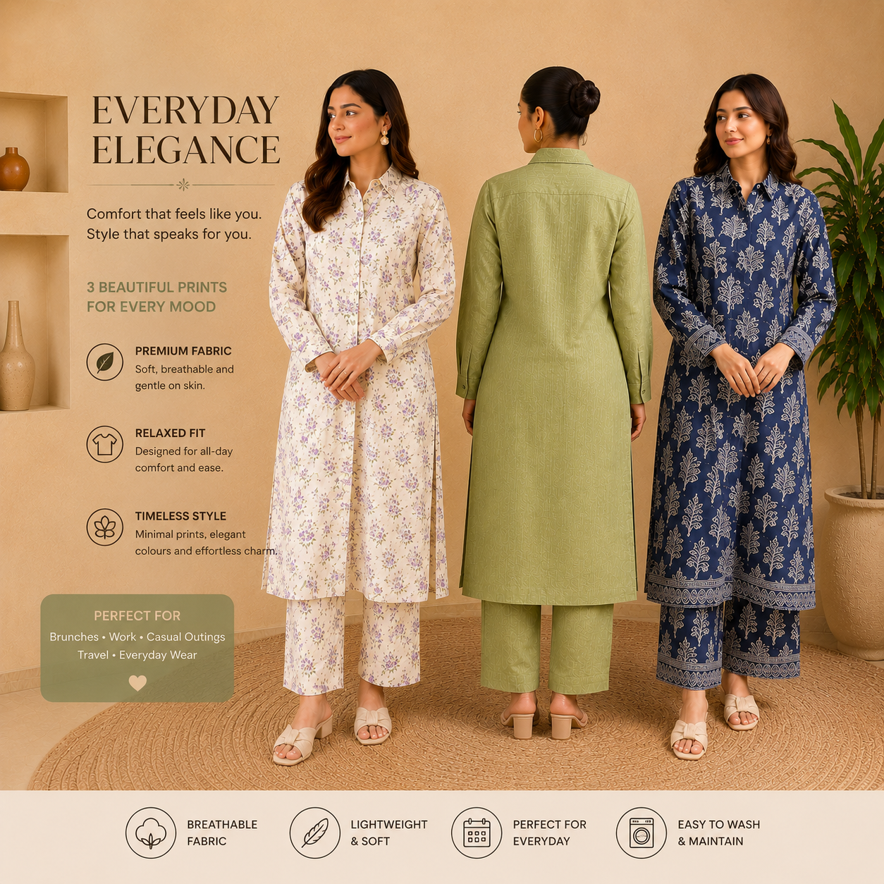 Women’s Kurta Pant | Pack of 3 |  Printed Ethnic Casual Wear